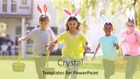  Presentation with children running - PPT layouts consisting of group-of-children-wearing-bunny background and a yellow colored foreground