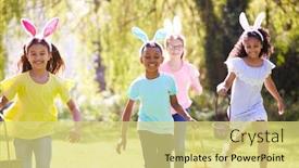  Presentation with children running - Beautiful slides featuring group-of-children-wearing-bunny backdrop and a yellow colored foreground
