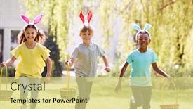  Presentation with children running - Presentation theme featuring group-of-children-wearing-bunny background and a blonde colored foreground