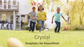  Presentation with children running - Cool new presentation theme with group-of-children-wearing-bunny backdrop and a yellow colored foreground