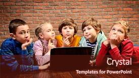  Presentation with working together - PPT layouts having group of children working together background and a tawny brown colored foreground