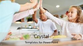  Presentation with school cafeteria - Presentation with group of children background and a soft green colored foreground