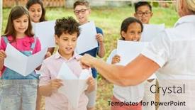  Presentation with choir - PPT theme consisting of group-of-children background and a coral colored foreground