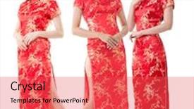  Presentation with chinese new year - Amazing PPT theme having group of chinese women dress traditional cheongsam at new year studio shot isolated on white background backdrop and a red colored foreground