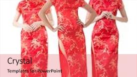  Presentation with chinese new year - Beautiful slide deck featuring group of chinese women dress traditional cheongsam at new year studio shot isolated on white background backdrop and a red colored foreground