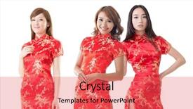  Presentation with malaysian traditional dress - PPT layouts with group of chinese women dress background and a red colored foreground