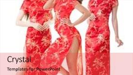  Presentation with chinese new year - PPT layouts with group of chinese women dress traditional cheongsam at new year studio shot isolated on white background background and a red colored foreground