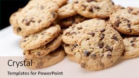  Presentation with cookies - Amazing PPT layouts having group of chocolate chips cookies backdrop and a coral colored foreground