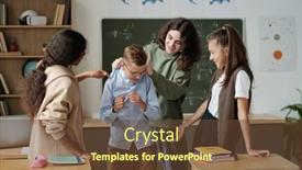  Presentation with classmates - Slides with group-of-classmates-surrounding-junior background and a tawny brown colored foreground