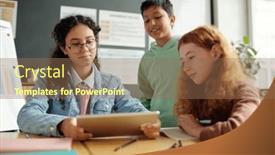  Presentation with language english - PPT theme with group-of-clever-intercultural-schoolkids background and a violet colored foreground