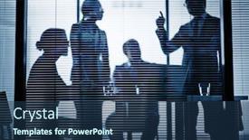  Presentation with office workers - Presentation design having group of co-workers talking at meeting in office background and a ocean colored foreground