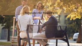  Presentation with meeting - PPT theme featuring group-of-colleagues-meeting background and a coral colored foreground