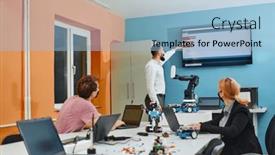  Presentation with working together - Presentation enhanced with group-of-colleagues-working-together background and a light blue colored foreground