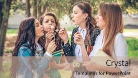  Presentation with dandelion - PPT layouts consisting of group of college girls blowing background and a  colored foreground