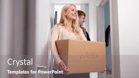  Presentation with college student money - Presentation with group of college student carrying boxes moving into accommodation together background and a gray colored foreground