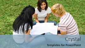  Presentation with college students - Audience pleasing PPT theme consisting of group of college students sitting on grass and reading book in the park backdrop and a light blue colored foreground