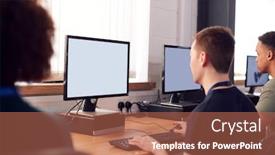  Presentation with college students - Presentation theme enhanced with group-of-college-students-studying background and a coral colored foreground