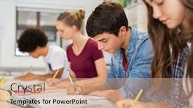  Presentation with research writing - PPT layouts with group-of-college-students-studying background and a coral colored foreground