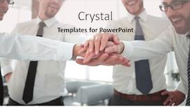  Presentation with employee profile company concept - PPT theme with group-of-company-employees-folded background and a soft green colored foreground