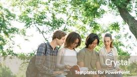 Presentation with group - Theme having group of concentrated young students background and a coral colored foreground