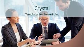  Presentation with planning - Presentation design featuring group of confident business partners background and a sky blue colored foreground