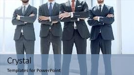  Presentation with business growth - Audience pleasing theme consisting of group of confident business people backdrop and a teal colored foreground