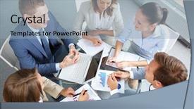  Presentation with planning roadmap - Slide deck enhanced with group of confident partners planning background and a light blue colored foreground