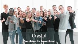  Presentation with big group people - Beautiful slide set featuring group-of-confident-young-people backdrop and a dark gray colored foreground