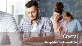  Presentation with group of students raising hands - PPT theme with group of contemporary students sitting background and a violet colored foreground