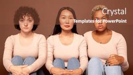  Presentation with females - Colorful slide set enhanced with group-of-contemporary-young-serious backdrop and a tawny brown colored foreground