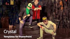  Presentation with hang - Presentation featuring group of cool guys hang out in the garage hip-hop style background and a tawny brown colored foreground