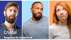  Presentation with group of people - Presentation design featuring group of cool people woman background and a  colored foreground