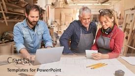  Presentation with computer workshop - PPT theme consisting of group-of-craftsmen-as-carpenter background and a soft green colored foreground