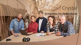  Presentation with computer workshop - Beautiful presentation featuring group-of-craftsmen-as-carpenters backdrop and a coral colored foreground