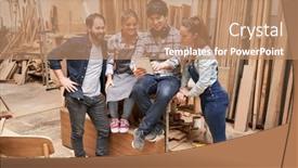  Presentation with group training - Presentation consisting of group-of-craftsmen-in-training background and a coral colored foreground