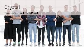  Presentation with youth group - Audience pleasing PPT theme consisting of group-of-creative-youth-standing backdrop and a lemonade colored foreground