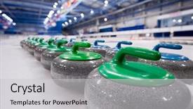  Presentation with curling - Cool new PPT theme with group of curling rocks backdrop and a light gray colored foreground