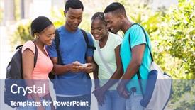  Presentation with college campus - Colorful slide deck enhanced with group of cute african american backdrop and a ocean colored foreground