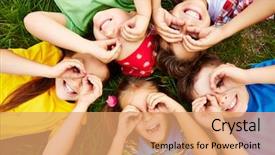  Presentation with children - Amazing slide set having friendship - group of cute children lying backdrop and a coral colored foreground