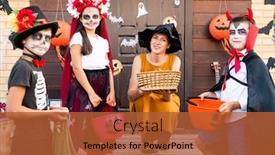  Presentation with halloween - Cool new PPT theme with group-of-cute-kids backdrop and a red colored foreground