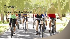  Presentation with group - Beautiful slide deck featuring group of cyclists on cycle backdrop and a yellow colored foreground