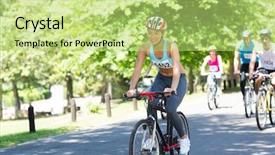  Presentation with bicycles - Cool new PPT theme with group of cyclists riding bicycles on country road backdrop and a yellow colored foreground