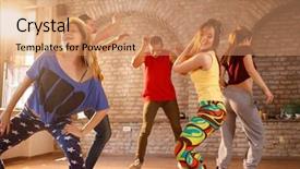  Presentation with gym - Beautiful PPT theme featuring group of dancers dancing backdrop and a coral colored foreground