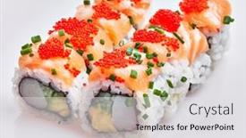  Presentation with salmon - Theme consisting of group-of-delicious-salmon-uramaki background and a light gray colored foreground
