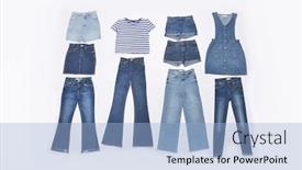  Presentation with jeans denim - Slide deck having group-of-denim-jeans-clothes background and a light blue colored foreground