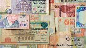  Presentation with world english arabic different languages - Slide set having group-of-different-banknotes background and a  colored foreground