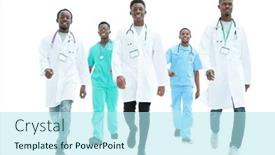  Presentation with rescue - Slide deck enhanced with group-of-different-doctors-rush background and a arctic colored foreground