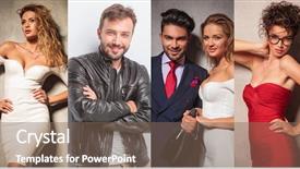  Presentation with events fashion show a - Presentation theme with group of different fashion people background and a violet colored foreground