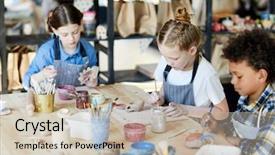  Presentation with self - PPT layouts with group of diligent schoolkids sitting background and a soft green colored foreground