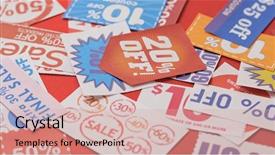 Presentation with coupon - Slides having group of discount coupon background and a coral colored foreground